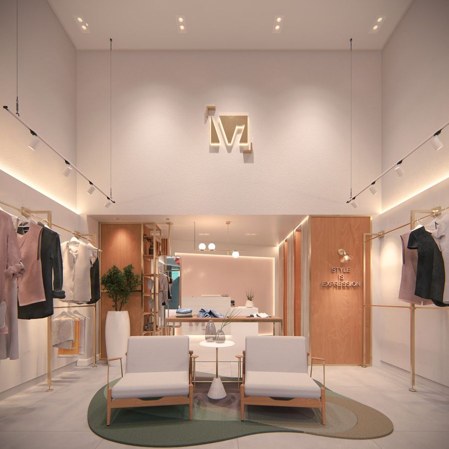 Loja Valenttina - Salão principal com araras e vitrine
